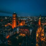 Aerial view of Gdansk at night