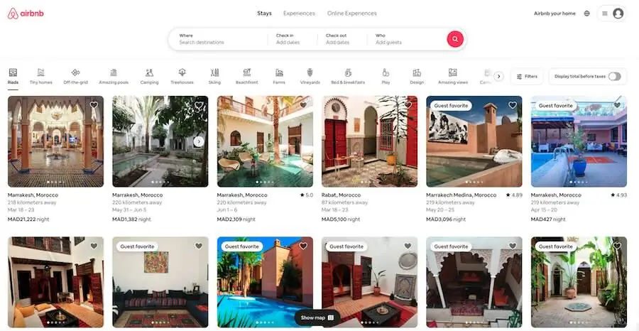 Airbnb Main website page