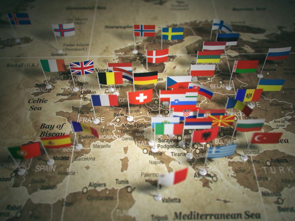 European Union map with flags of countries. Europe.