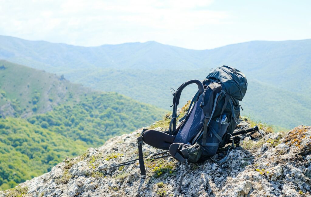 Hiking backpack on the background of mountains
