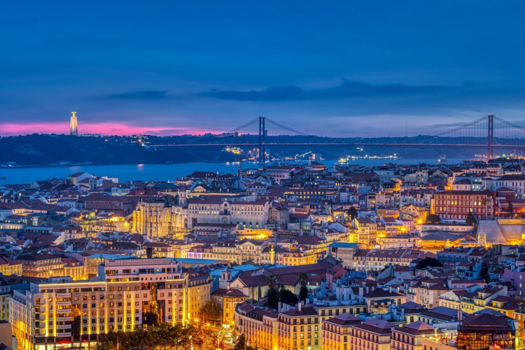The lights of Lisbon in Portugal