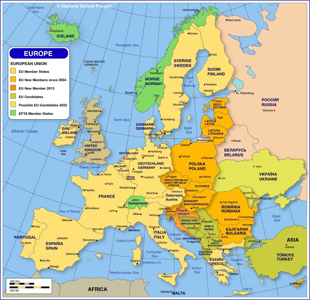 Map of europe from nationonline