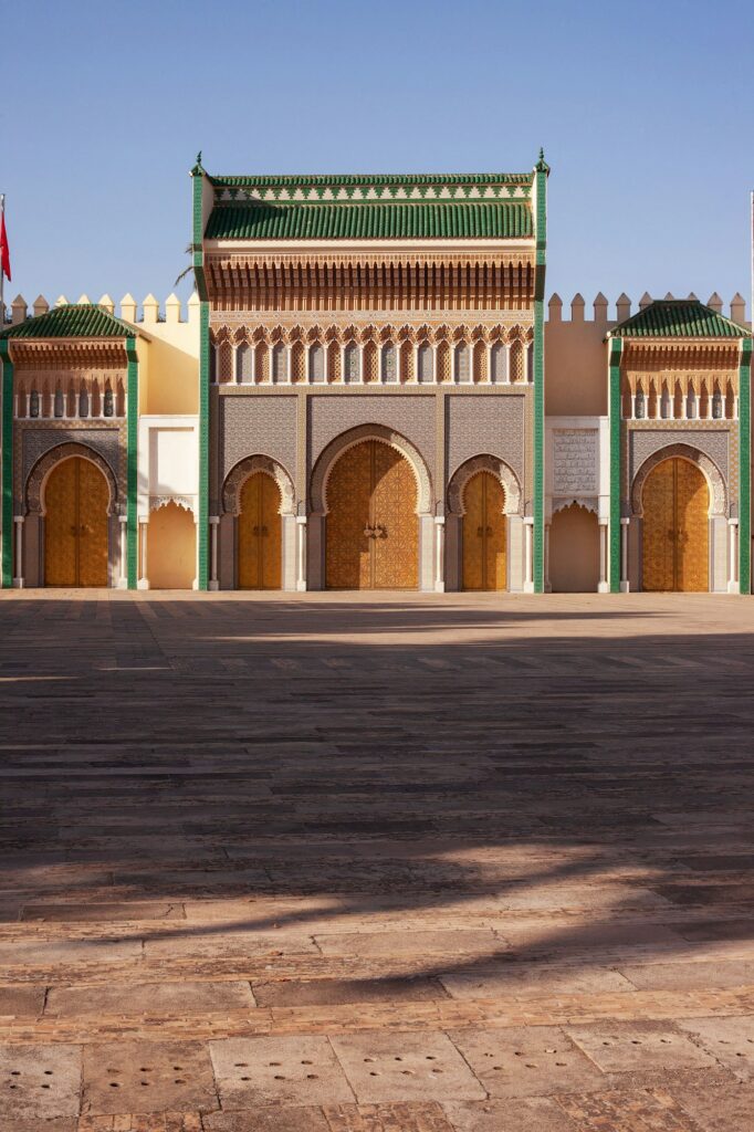 Outdoor view of the Dar al-Makhzen royal palace of the king of Morocco, Fes city, vertical shot